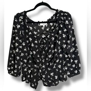 Sweet Baby Jamie Black with White Floral 3/4 Sleeve Blouse Size Large